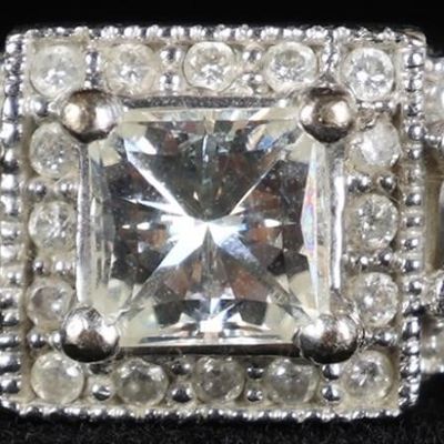ART DECO 14K WHITE GOLD LADIES RING W/ DIA STIMS