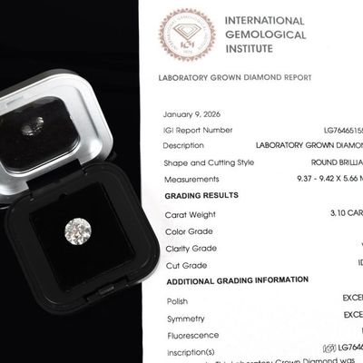 3.1CT VS 1 E COLOR ROUND DIAMOND W/ IGI REPORT
