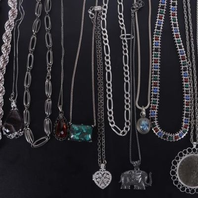 STERLING SILVER ASSORTED NECKLACES LOT OF 17