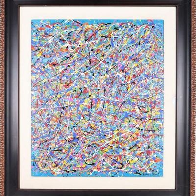 AFTER JACKSON POLLOCK ORIGINAL OIL PAINTING FRAMED