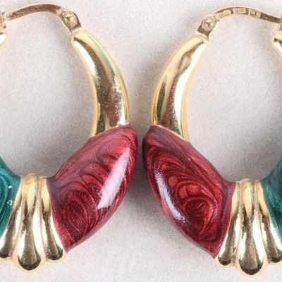 14K YELLOW GOLD LADIES EARRINGS W/ COLORED ENAMEL