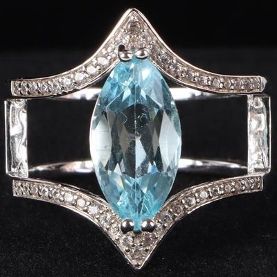 2CT MARQUISE TOPAZ STERLING SILVER LADIES RING
