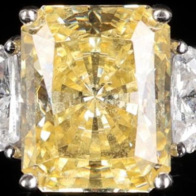 14K WHITE GOLD YELLOW & WHITE CZ LADIES RING
