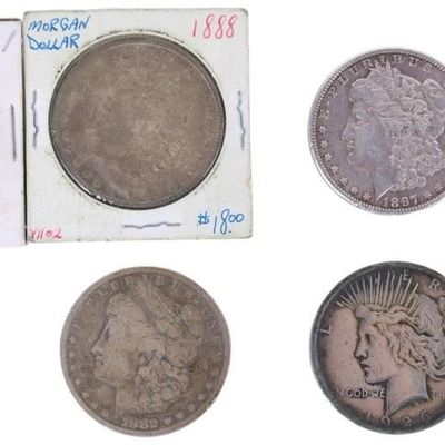90% SILVER ASSORTED MORGAN/ PEACE DOLLARS - (7)