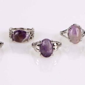 PURPLE NATURAL AMETHYST LADIES SILVER-TONE RINGS