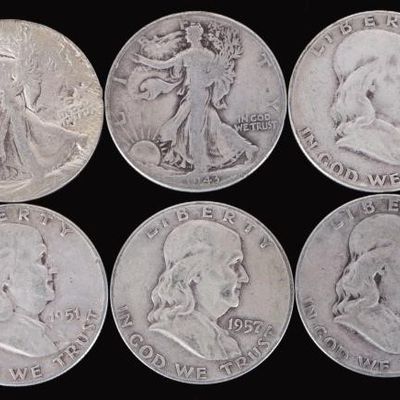 ASSORTED 90% SILVER U.S. HALF DOLLARS - (10)