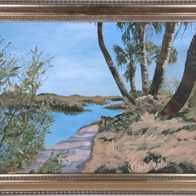 DOT LUCAS OIL ON CANVAS DEPICTING MARSHLAND FRAMED
