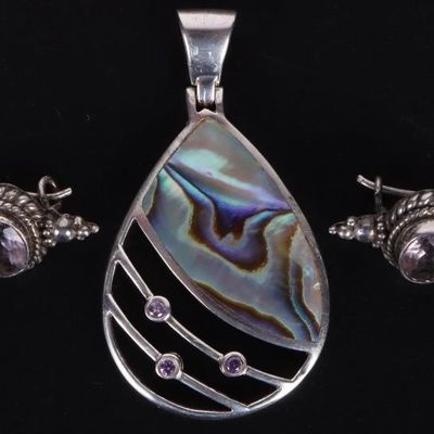 TANZANITE & ABALONE STERLING SILVER LADIES JEWELRY