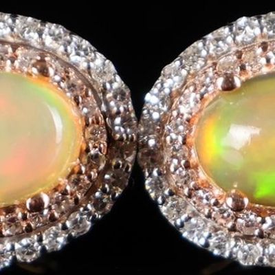 EFFY 14K WHITE & ROSE GOLD OPAL DIAMOND EARRINGS