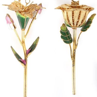 FLORAL GOLD-TONED FILIGREE CLOISONNE ORNAMENTS