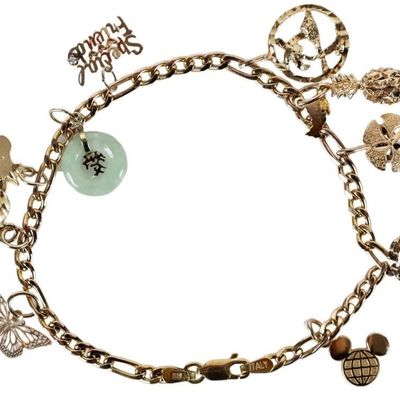 14K YELLOW GOLD CHARM BRACELET W/ JADE