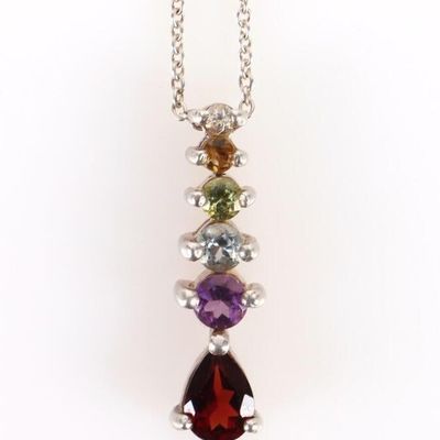 RAINBOW GEMSTONE STERLING SILVER LADIES NECKLACE