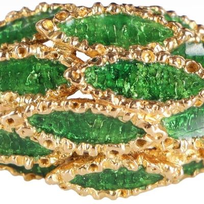 MSSNG18K YELLOW GOLD GREEN ENAMEL ORNATE LEAF RING