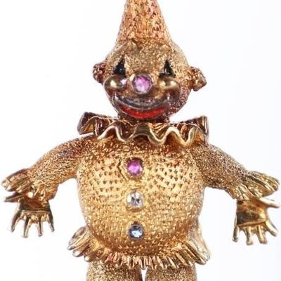 Sale Photo Thumbnail #253: 18K YELLOW GOLD CLOWN PENDANT DIA SAPPHIRE RUBY