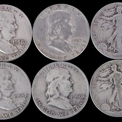 Sale Photo Thumbnail #349: ASSORTED 90% SILVER U.S. HALF DOLLARS - (10)