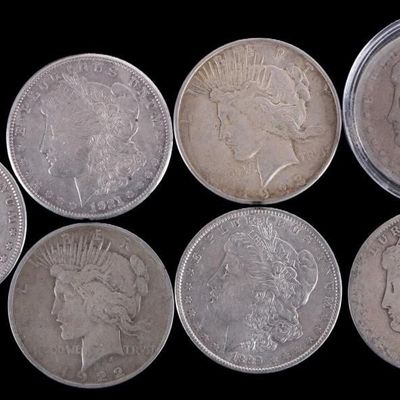 Sale Photo Thumbnail #343: ASSORTED 90% SILVER MORGAN/ PEACE DOLLARS - (7)