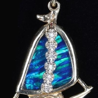 Sale Photo Thumbnail #185: 14K YELLOW GOLD DIAMOND BOULDER OPAL NECKLACE