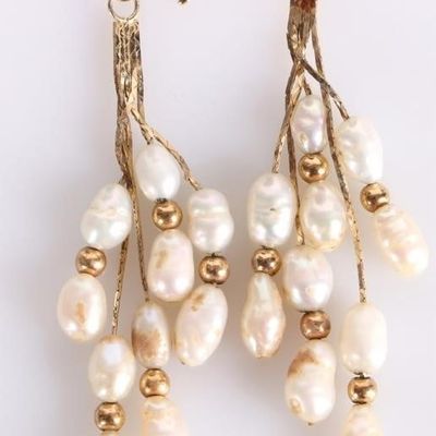 Sale Photo Thumbnail #291: 14K YELLOW GOLD DANGLE EARRINGS W/ BAROQUE PEARLS