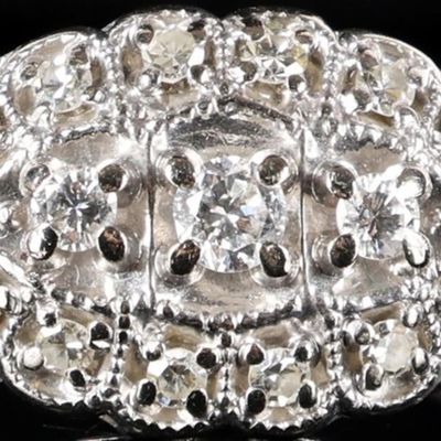 Sale Photo Thumbnail #105: 14K WHITE GOLD NATURAL DIAMOND ART DECO RING
