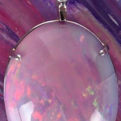 Sale Photo Thumbnail #269: 14K WHITE GOLD LADIES PENDANT W/ GIANT PINK OPAL