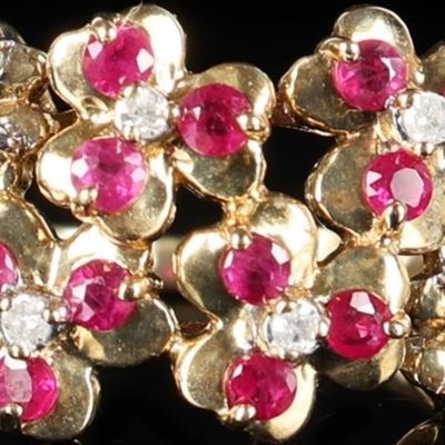 Sale Photo Thumbnail #152: 10K YELLOW GOLD PINK RUBY DIAMOND LADIES RING