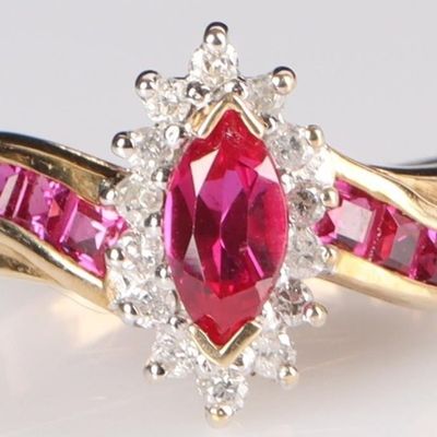Sale Photo Thumbnail #150: 10K YELLOW GOLD PINK RUBY DIAMOND LADIES RING