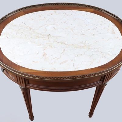 Sale Photo Thumbnail #47: ANTIQUE WOOD MARBLE TOP TABLE W/ DRAWERS