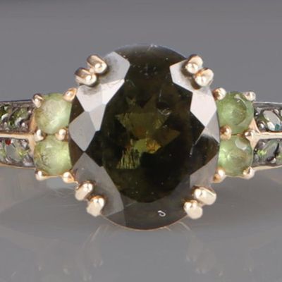 Sale Photo Thumbnail #167: 10K YELLOW GOLD MENS RING W/ MOLDAVITE PERIDOT +