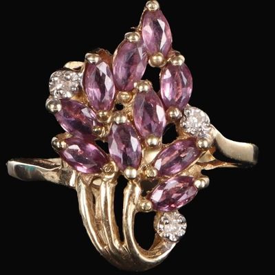 Sale Photo Thumbnail #159: 10K YELLOW GOLD LADIES RING ROSE TOPAZ & DIAMONDS