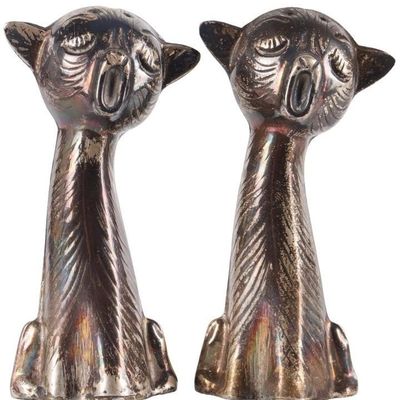 Sale Photo Thumbnail #124: ANTIQUE STERLING SILVER CAT SALT & PEPPER SHAKERS