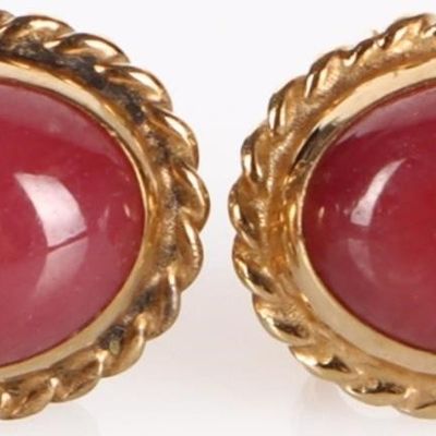 Sale Photo Thumbnail #297: 14K CABOCHON RASBERRY PINK GLASS STUD EARRINGS