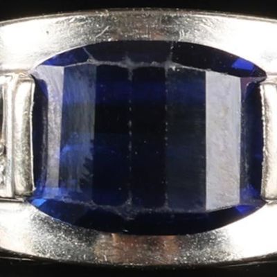 Sale Photo Thumbnail #178: 10K WHITE GOLD MENS RING W/ SAPPHIRE & DIAMONDS