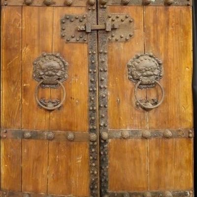 Sale Photo Thumbnail #40: ANTIQUE CHINESE IRON ELMWOOD TEMPLE DOORS