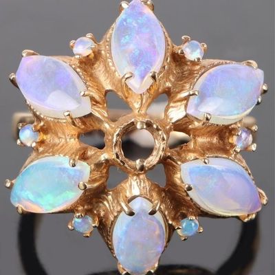 Sale Photo Thumbnail #98: 14K YELLOW GOLD OPAL FLOWER DESIGN LADIES RING