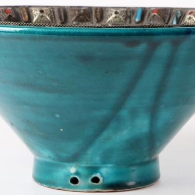 Sale Photo Thumbnail #439: VINTAGE PERSIAN TURQUOISE GLAZED METAL DECO BOWL