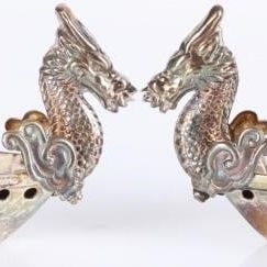 Sale Photo Thumbnail #129: ANTIQUE STERLING SILVER DRAGON HOUSE BOAT SHAKERS