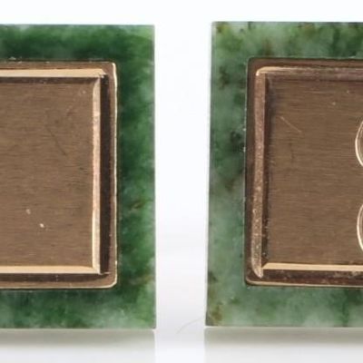 Sale Photo Thumbnail #303: 14K YELLOW GOLD MENS CUFFLINKS W/ GREEN GRANITE