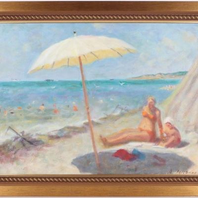 Sale Photo Thumbnail #400: ANDREY G LYSENKO UNDER UMBRELLA BY SEA PAINTING