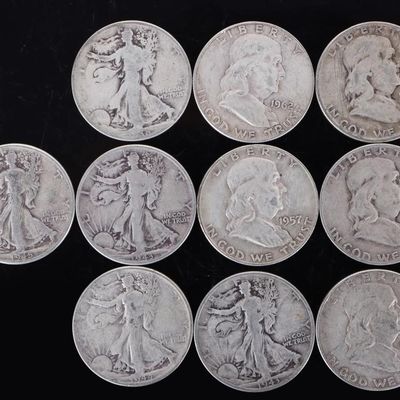 Sale Photo Thumbnail #347: ASSORTED 90% SILVER U.S. HALF DOLLARS - (10)