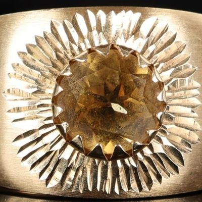 Sale Photo Thumbnail #71: 14K YELLOW GOLD CITRINE FLORAL CARVED LADIES RING