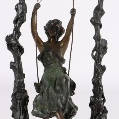 Sale Photo Thumbnail #211: AUGUSTE MOREAU GIRL ON SWING BRONZE SCULPTURE