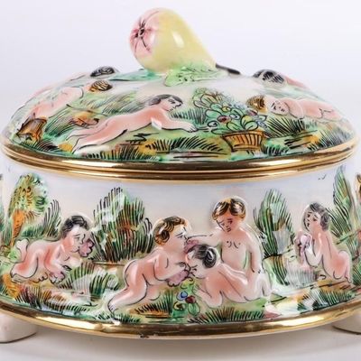 Sale Photo Thumbnail #51: VINTAGE CAPODIMONTE CHERUB TRINKET BOX WITH LID