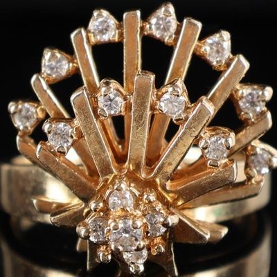 Sale Photo Thumbnail #82: 14K YELLOW GOLD DIAMOND ROTATING FAN LADIES RING