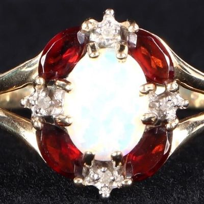 Sale Photo Thumbnail #151: 10K YELLOW GOLD DIAMOND OPAL GARNET LADIES RING