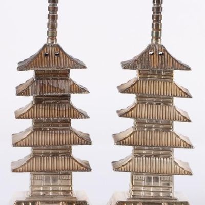 Sale Photo Thumbnail #123: ANTIQUE STERLING SILVER JAPANESE PAGODA SHAKERS