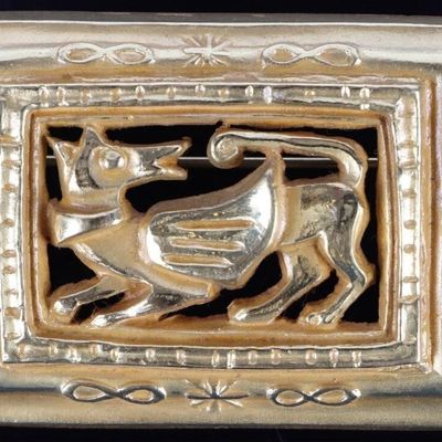 Sale Photo Thumbnail #305: PAULE INGRAND SIGNED MEDIEVAL REVIVAL BROOCH 1940S