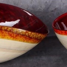 Sale Photo Thumbnail #374: ITALIAN MURANO RED ART GLASS FOLDED RIM BOWLS (2)