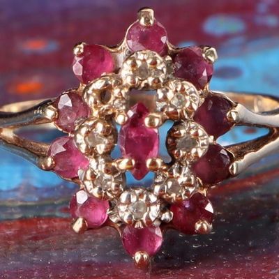 Sale Photo Thumbnail #163: 10K YELLOW GOLD LADIES RING W/ DIAMONDS & RUBIES