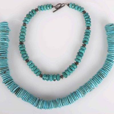 Sale Photo Thumbnail #26: CARVED DISK BEADED TURQUOISE LADIES NECKLACES