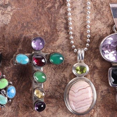 Sale Photo Thumbnail #20: SW STYLE STERLING SILVER LADIES PENDANTS W/ GEMS